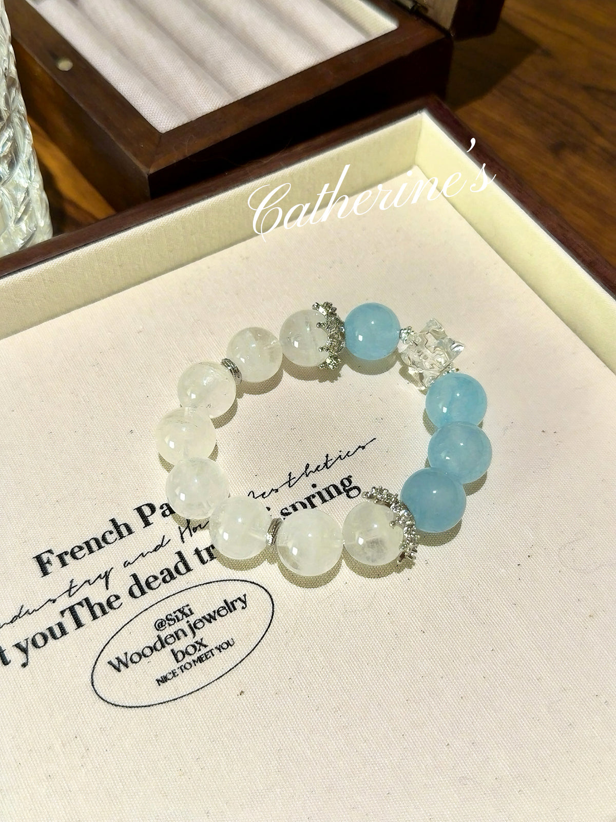 🔵⚪️ Blue Chalcedony White Phantom White Crystal Merkaba Bracelet Inspire Creativity | Harmonize Relationships | Soothe Emotions | Attract Prosperity