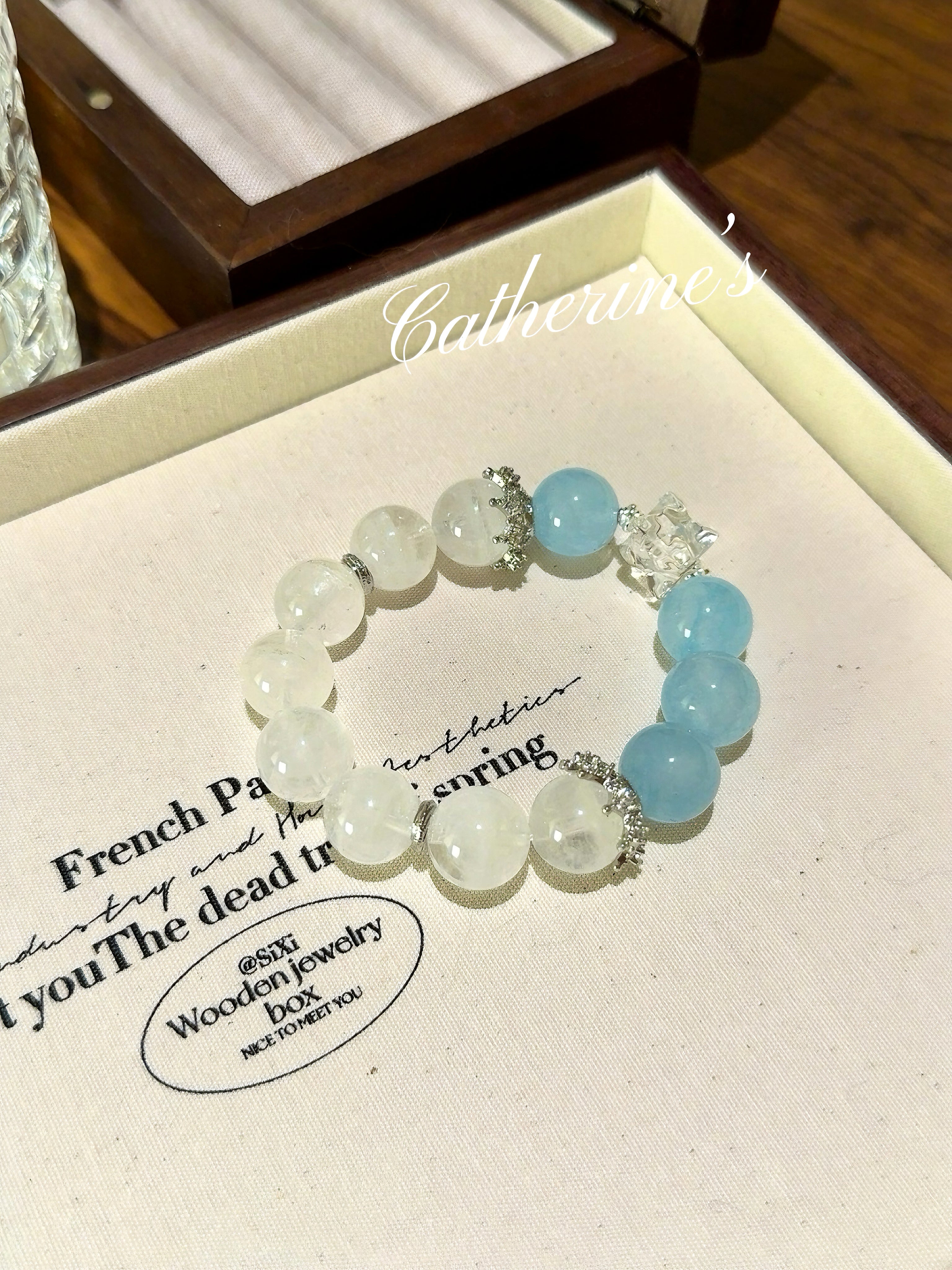 🔵⚪️ Blue Chalcedony White Phantom White Crystal Merkaba Bracelet Inspire Creativity | Harmonize Relationships | Soothe Emotions | Attract Prosperity