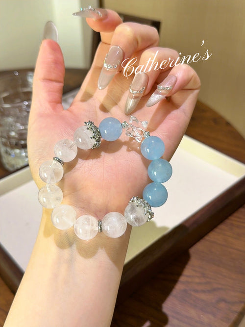 🔵⚪️ Blue Chalcedony White Phantom White Crystal Merkaba Bracelet Inspire Creativity | Harmonize Relationships | Soothe Emotions | Attract Prosperity