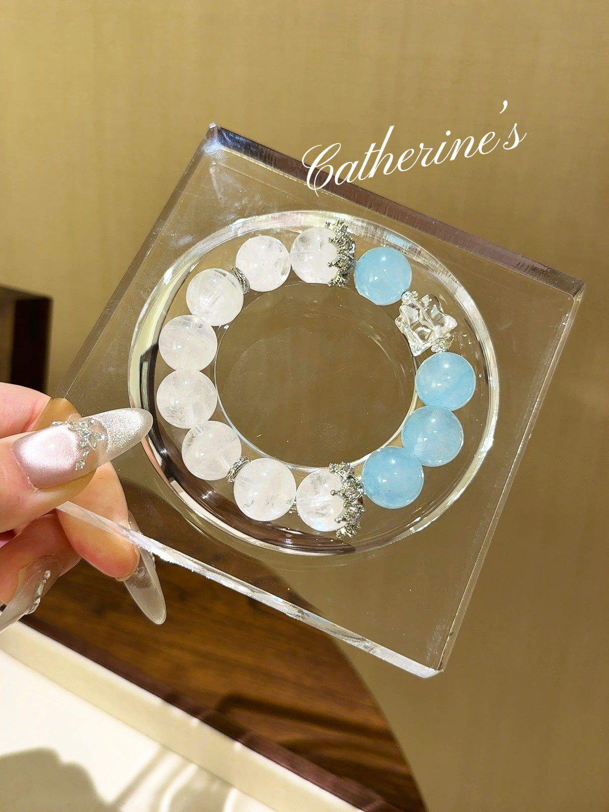 🔵⚪️ Blue Chalcedony White Phantom White Crystal Merkaba Bracelet Inspire Creativity | Harmonize Relationships | Soothe Emotions | Attract Prosperity